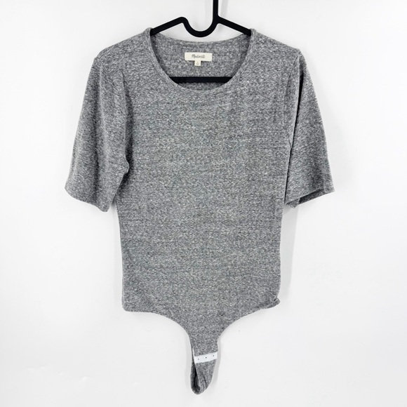 ✅ MADEWELL GREY Crewneck Short-Sleeve Thong Bodysuit SIZE LARGE - Picture 2 of 8